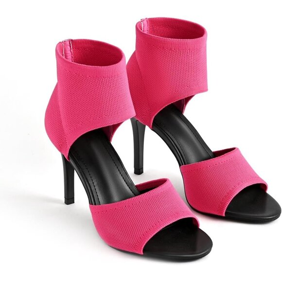 Hot Pink 3 Inches Peep Toe Synthetic Stiletto Stretchy Heeled Sandals for Women - Picture 7 of 10